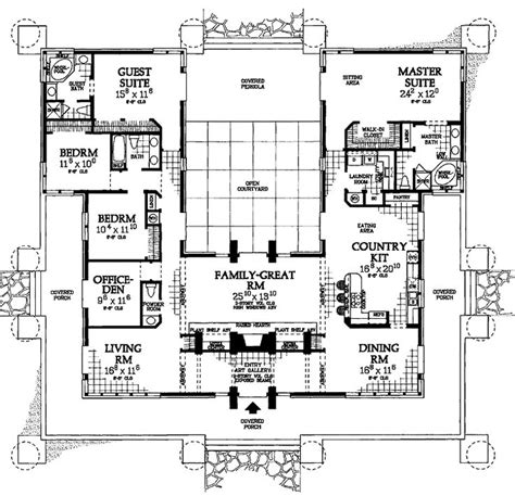 shaped house plans  courtyard  middle  courtyard house plans  shaped house plans