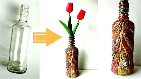 Glass Bottle Craft Ideas Diy Vase Youtube
