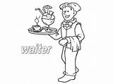 Waiter Coloring Pages Waitress Professions Getcolorings Getdrawings Drawing sketch template