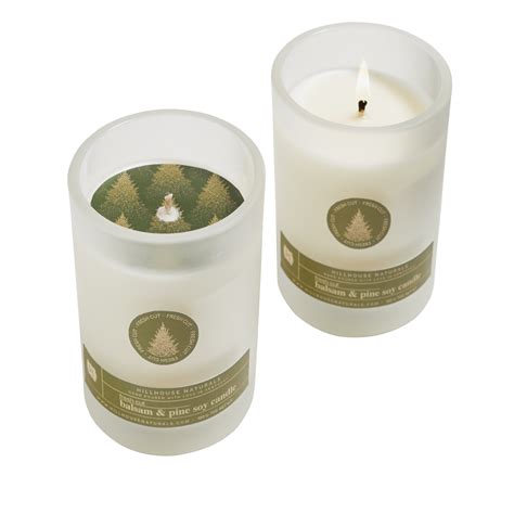 fresh cut balsam and pine frosted candle in glass 5oz ctn 6