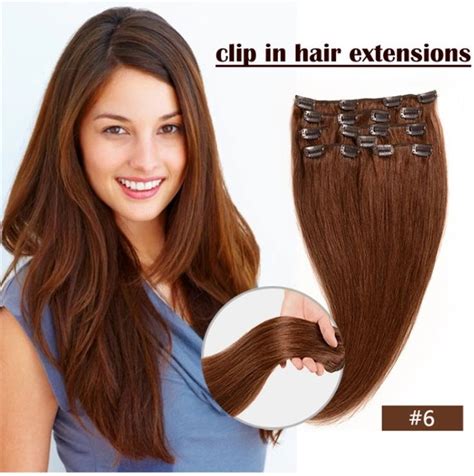 Straight Clip In Real Brazilian Human Hair Extension In Light Brown