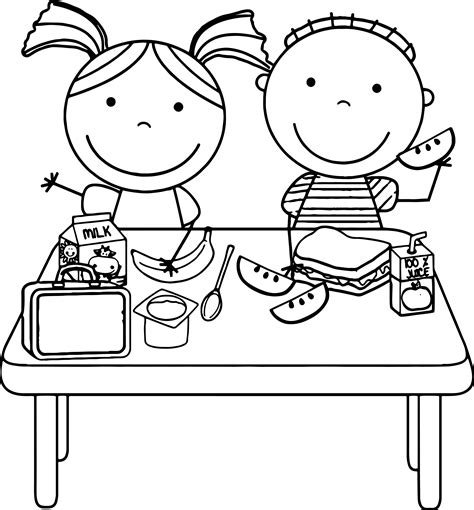 kids eating lunch kids coloring page wecoloringpagecom