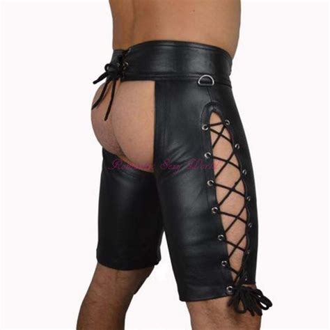 men s lingerie boxer faux leather gay underwear open butt shorts
