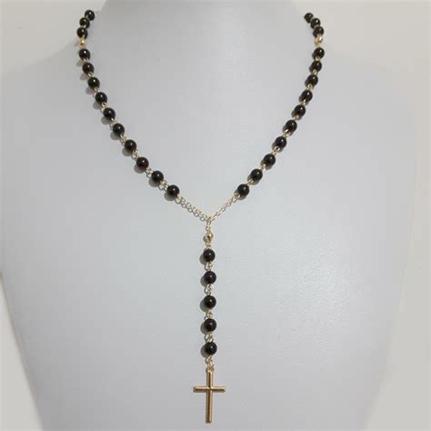 fashion christian cross pendant necklace rosary belief black beads