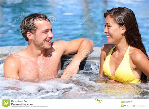 Spa Couple Happy In Wellness Hot Tub Jacuzzi Stock Image Image 37954553