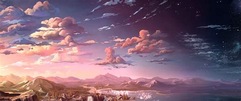 anime landscape waterfall cloud  wallpaperx