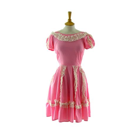 pink party dress blue  vintage clothing