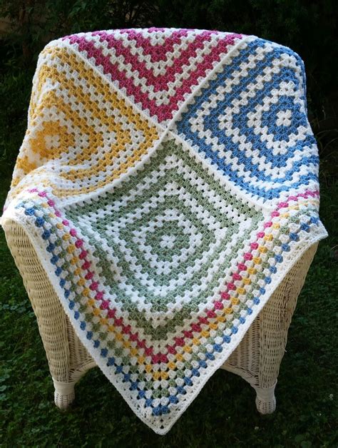soft white  multicolor granny square throw crochet ripple blanket