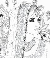 Coloring Pages Indian Wedding Women Adult Color Colouring Bride Girl Adults Beautiful Mandala Drawing Book Draw Painting Clipart Zentangle Doodle sketch template