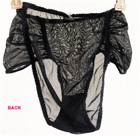 Black Sheer Vintage Panties 1970s Ruched Mesh Linger… Gem