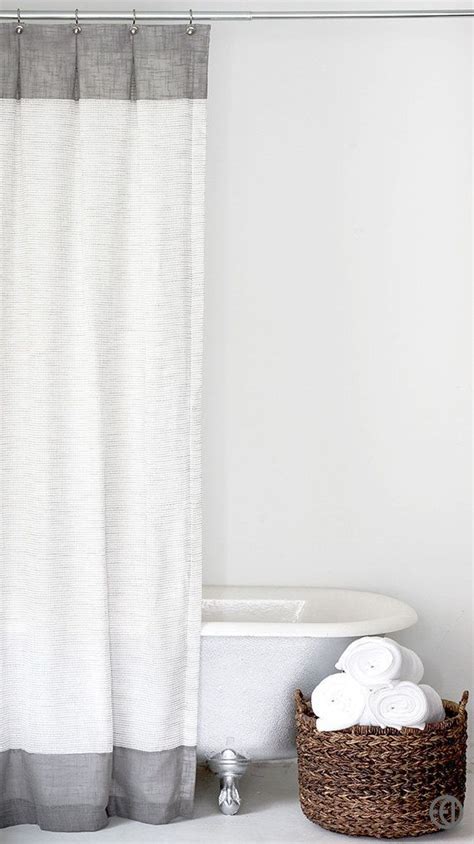 Grey And White Extra Long Fabric Shower Curtain By
