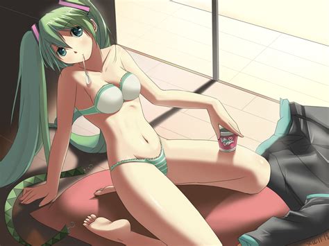 Barefoot Bra Green Eyes Green Hair Hatsune Miku Ice Cream