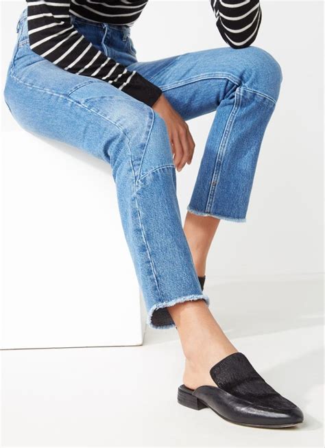 sandro high rise straight fit jeans met deelnaden indigo de bijenkorf jeans fit kleding