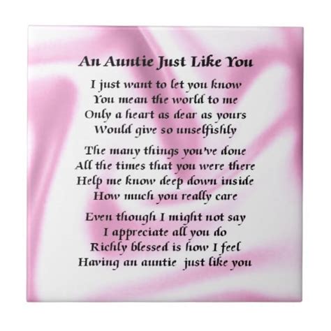auntie poem pink silk tile zazzle