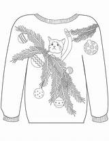 Sweater Coloring Christmas Ugly Pages Cat Printable Sweaters Colouring Motif Branches Drawing Everythingetsy Store Tree Scroll Pri Freebies Section sketch template