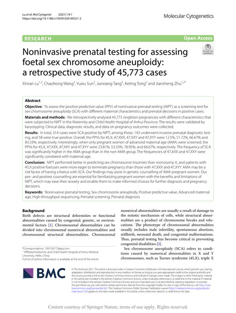 Pdf Noninvasive Prenatal Testing For Assessing Foetal Sex Chromosome
