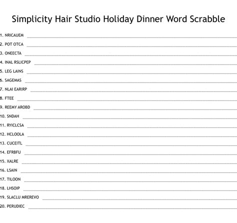 simplicity hair studio holiday dinner word scrabble word scramble