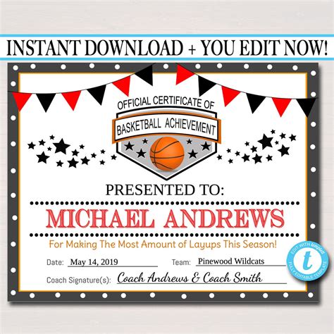 basketball certificates basketball team awards basketball party prin