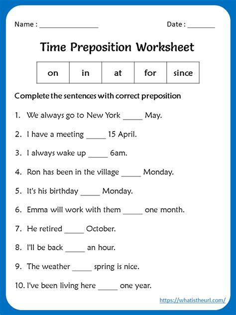 time preposition worksheet  grade   home teacher
