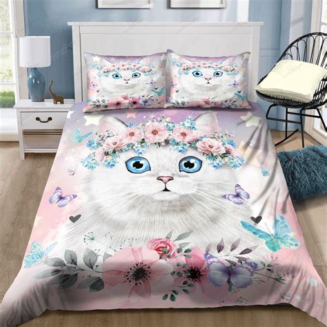 lovely white cat bedding set bed sheets duvet cover bedding sets homefavo