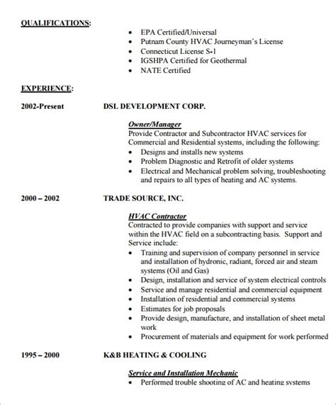 hvac resume templates  ms word