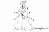 Samurai Draw Step Realistic Hakama Lines sketch template