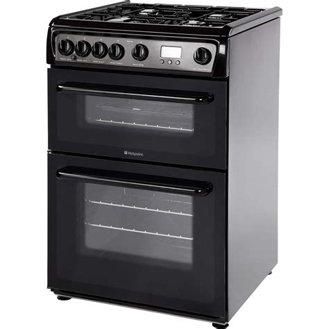 hotpoint hagk cm double oven gas cooker   hotplate burners  black  ebay