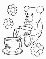 Coloring Tea Party Pages Printable Teddy Picnic Colouring Bear Bears Princess Color Template Teaparty Print Girls Birthday Clip Clipart Popular sketch template
