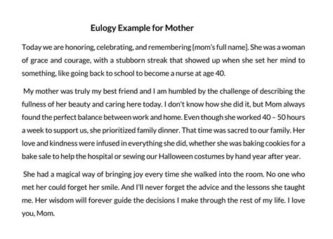eulogy templates  mother