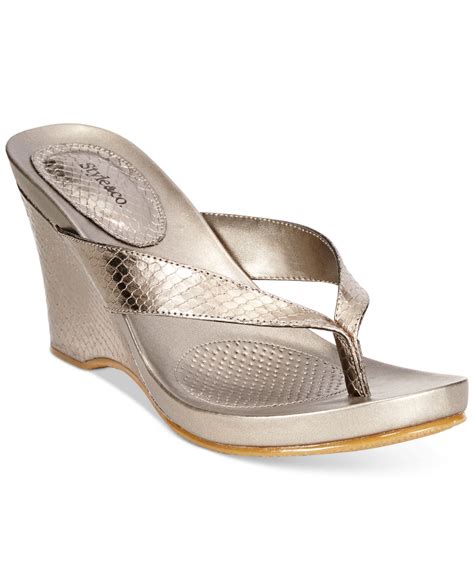 style  styleco chicklet wedge thong sandals  silver pewter lyst