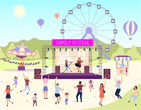 family festival activities flat vector illustration open air