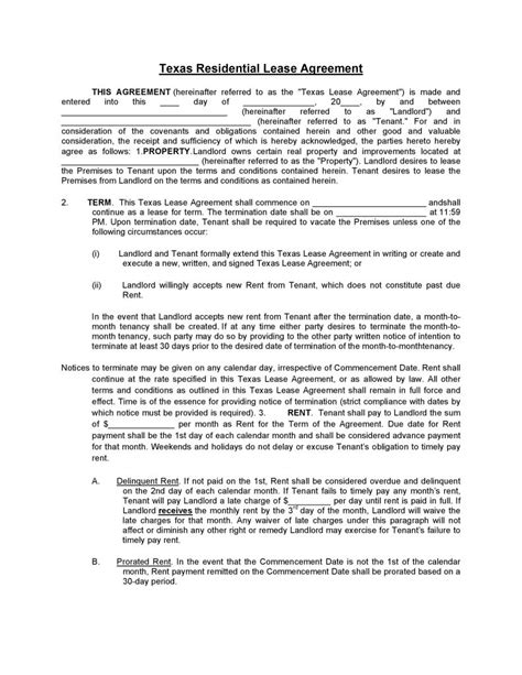 printable texas residential lease agreement