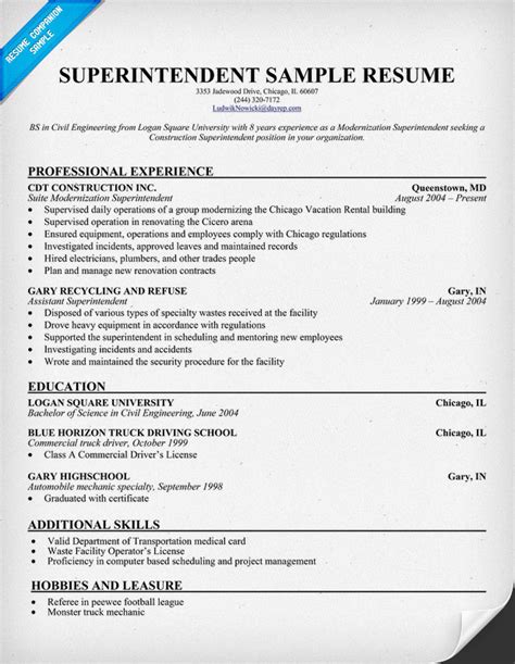 resume examples  building superintendent south florida painless