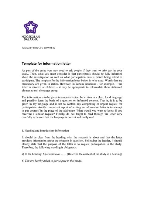 template  information letter