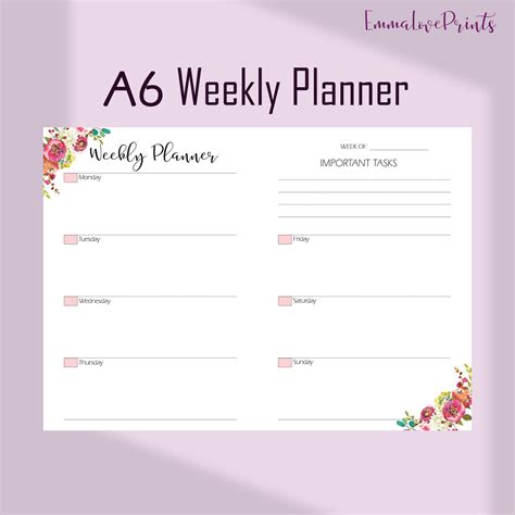 planner inserts  tn inserts weekly planner pages  wop printable