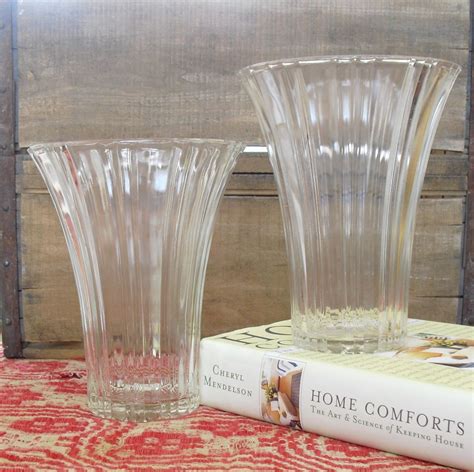 Vintage Anchor Hocking Ribbed Fluted Glass Vases Set Of 2 7 Inch