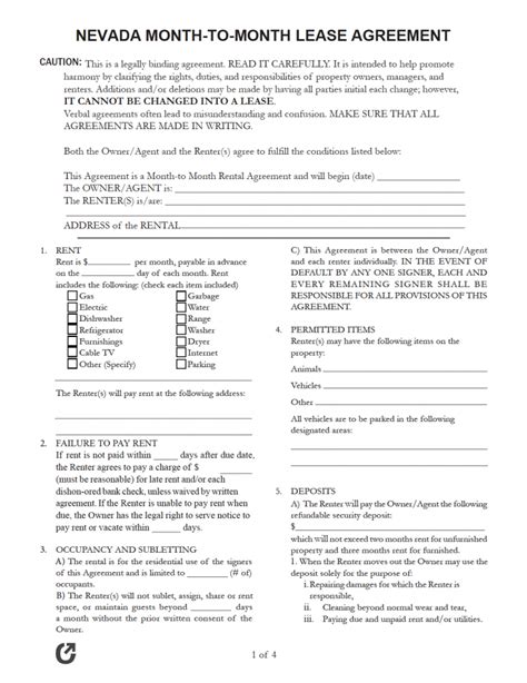 nevada rental lease agreement templates