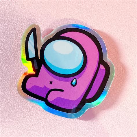 pink mini crewmate holographic sticker etsy