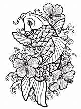 Koi Coloring Tattoo Fish Pages Japanese Flower Kids Coy Drawings Drawing Fun Hawaiian Tattoos Votes Poisson Pez Outfits Days sketch template