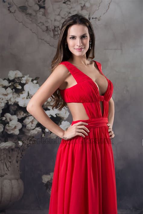 Celebrity Inspired Sexy Red Chiffon Evening Dress Prom