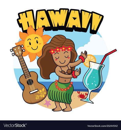Cute Cartoon Hawaiian Girl Dancing Royalty Free Vector Image