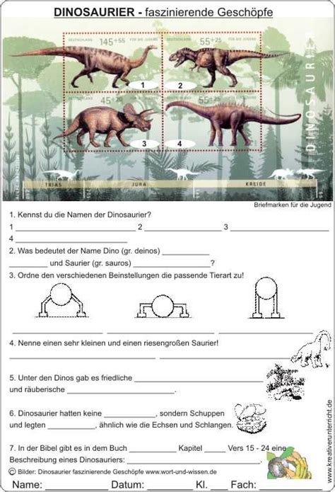 dinosaurier faszinierende geschoepfe arbeitsblatt mit loesung