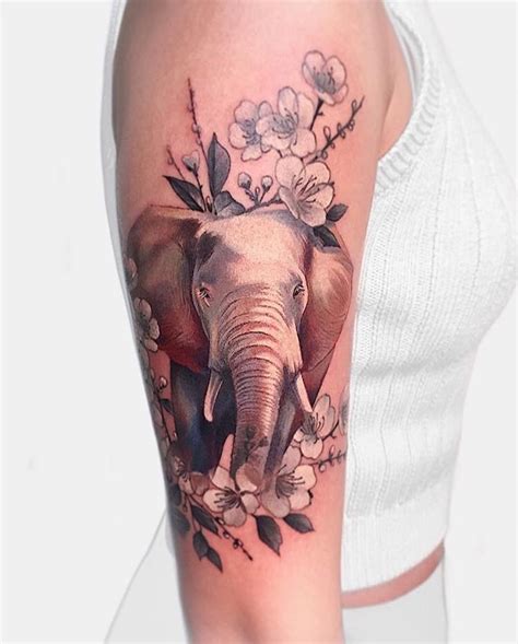 elephant and floral piece by janice done at chronic ink tattoo