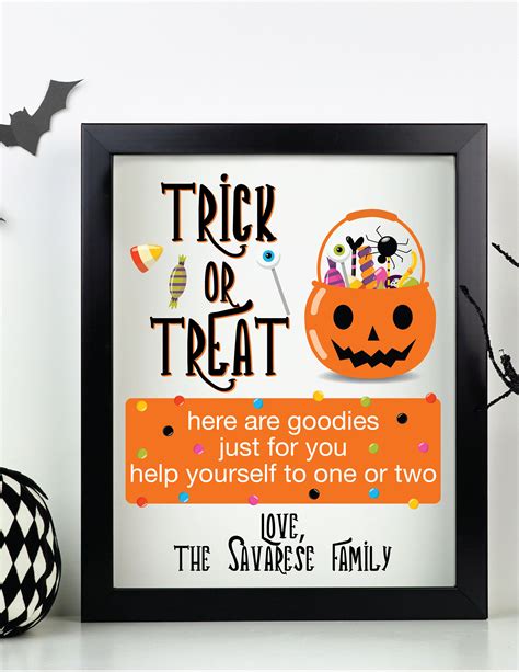 personalized trick  treat halloween printable sign