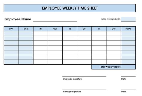 printable  weekly timesheet   printable timesheet time card