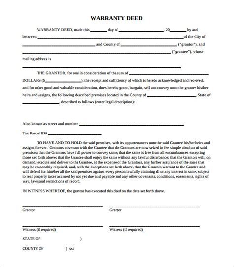 sample warranty deed form templates   ms word