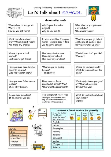 conversation startersschool conversation cards learn english