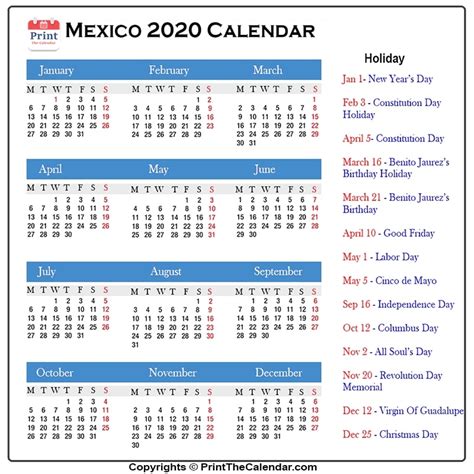 mexico calendar   mexico public holidays