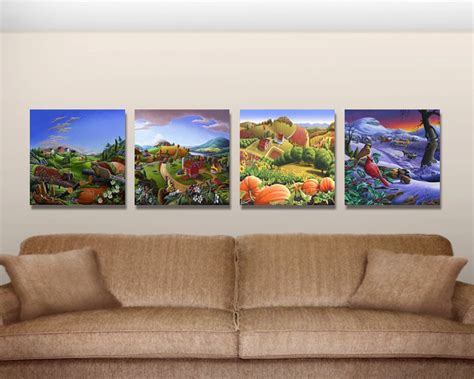 Four Seasons Wall Art Set Of 4 Canvas Prints Country Farm Etsy