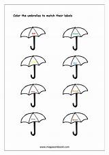 Color Coloring Umbrellas Recognition Matching Many Worksheet Colors Number Worksheets Objects Patterns Megaworkbook Shapes Green Kids Printable Orange Yellow Brown sketch template